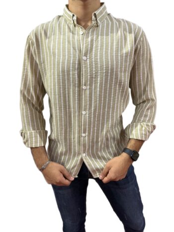 Lastman Erkek Pamuk Çizgili Gömlek Kahverengi